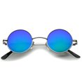 thumbnail image 1 of sunglassLA Unisex Small Retro Lennon Style Colored Mirror Lens Round Metal Sunglasses 41mm (Silver / Green-Blue Mirror) - 41mm, 1 of 4