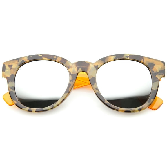 sunglassLA Unisex Two-Toned Translucent Temple Reflective Mirror Lens Horn Rimmed Sunglasses (Block-Tortoise-Orange / Silver Mirror) - 49mm