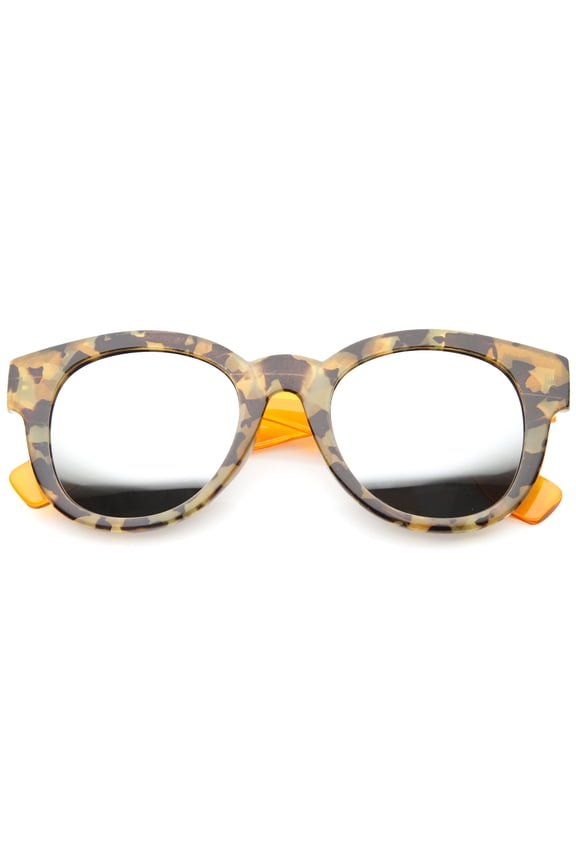 sunglassLA Unisex Two-Toned Translucent Temple Reflective Mirror Lens Horn Rimmed Sunglasses (Block-Tortoise-Orange / Silver Mirror) - 49mm