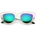 thumbnail image 1 of sunglassLA Unisex Unique Laser Cut Out Cat Eye Sunglasses With Color Mirrored Lens 48mm (Matte Silver / Green Mirror) - 48mm, 1 of 4