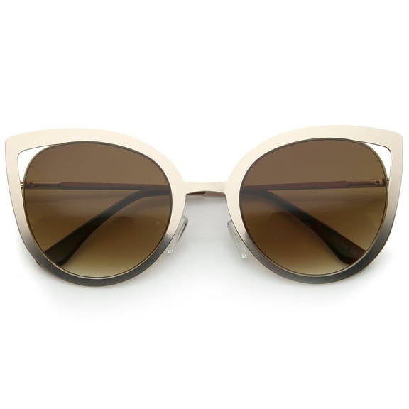 sunglassLA Unisex Women's Bold Metal Frame Cutout Gradient Lens Cat Eye Sunglasses (Gold-Gold / Amber) - 59mm