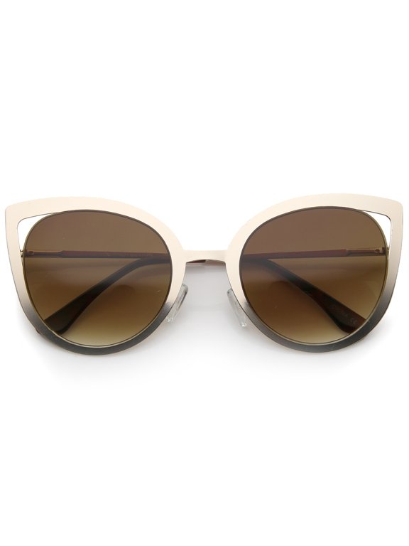 sunglassLA Unisex Women's Bold Metal Frame Cutout Gradient Lens Cat Eye Sunglasses (Gold-Gold / Amber) - 59mm