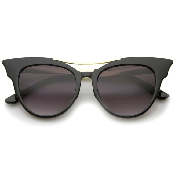 sunglassLA Unisex Women's Fashion Metal Temple Crossbar Bold Cat Eye Sunglasses (Black / Lavender) - 51mm