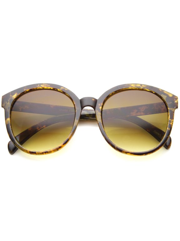 sunglassLA Unisex Women's Fashion Oversize Marble Print Horn Rimmed Round Sunglasses (Brown-Marble / Amber) - 55mm