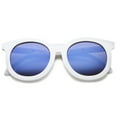 thumbnail image 1 of sunglassLA Unisex Women's Fashion Oversized Flash Mirrored Flat Lens Round Sunglasses (Shiny White-Gold / Blue Mirror) - 65mm, 1 of 4