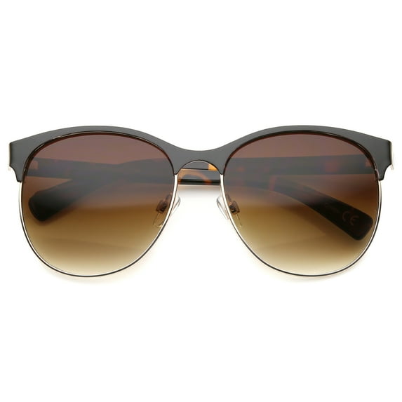 sunglassLA Unisex Women's Fashion Two Toned Tinted Lens Half-Frame Round Sunglasses (Black-Gold / Amber) - 55mm