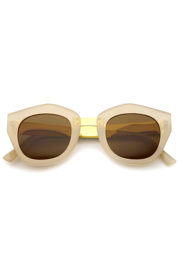 sunglassLA Unisex Women's Geometric Metal Bridge And Temple Square Lens Cat Eye Sunglasses (Creme / Brown) - 46mm