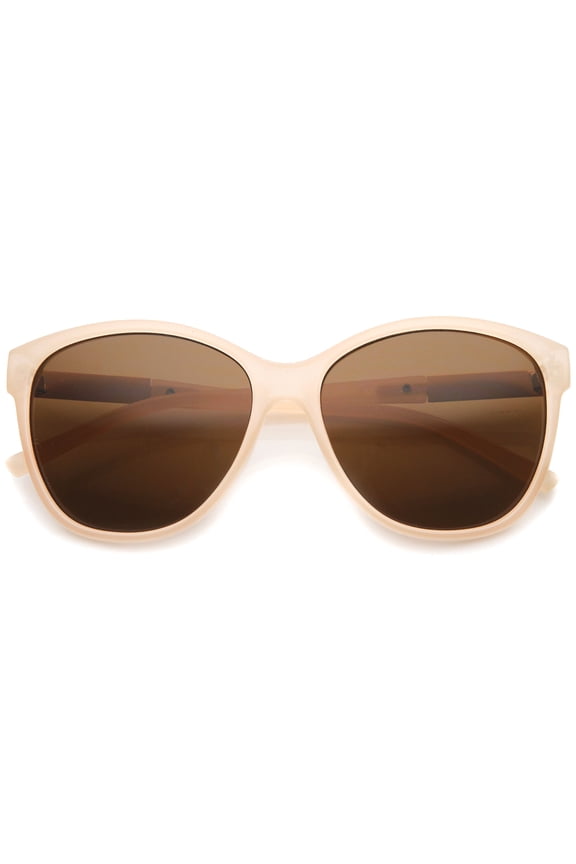 sunglassLA Unisex Women's Glam Fashion Metal Temple Oversize Cat Eye Sunglasses (Creme-Gold / Brown) - 59mm