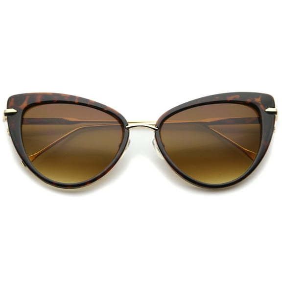 sunglassLA Unisex Women's Glam High Fashion Ultra Thin Metal Temple Cat Eye Sunglasses (Brown-Tortoise / Amber) - 55mm