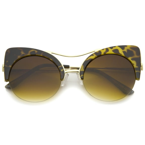 sunglassLA Unisex Women's Half-frame High Pointed Flat Lens Round Cat Eye Sunglasses (Tortoise / Amber) - 51mm