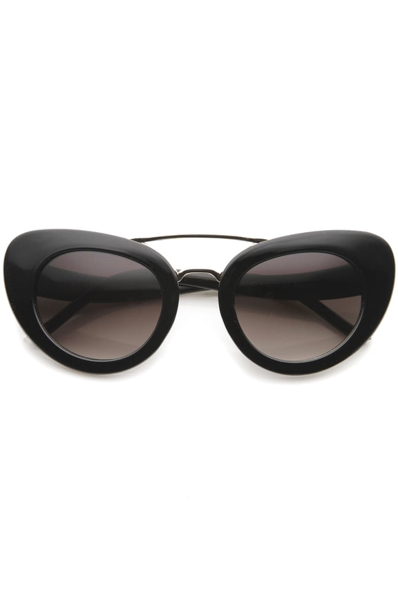 sunglassLA Unisex Women's Metal Crossbar Curved Temples Bold Mod Cat Eye Sunglasses (Black-Gold / Lavender) - 49mm