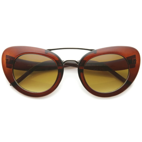 sunglassLA Unisex Women's Metal Crossbar Curved Temples Bold Mod Cat Eye Sunglasses (Brown-Gold / Amber) - 49mm