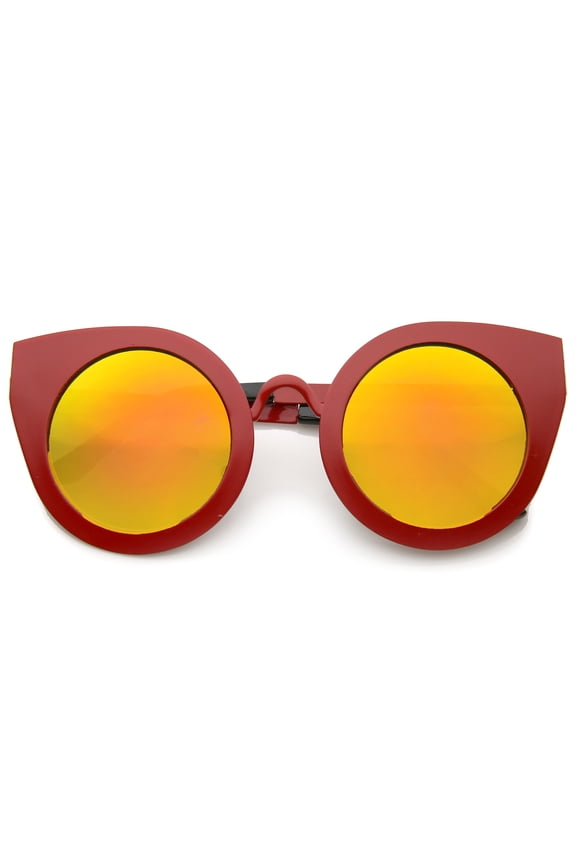 sunglassLA Unisex Women's Metal Frame Oversize Color Mirror Lens Round Cat Eye Sunglasses (Red / Orange Mirror) - 47mm
