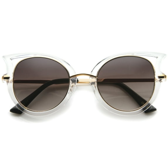 sunglassLA Unisex Women's Metal Temple Cutout Oversize Exaggerated Cat Eye Sunglasses (Clear-Gold / Lavender) - 49mm