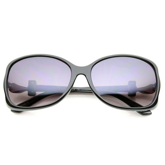 sunglassLA Unisex Women's Metal Temple Rhinestone Accent Gradient Lens Oversized Sunglasses (Black-Silver / Lavender) - 61mm