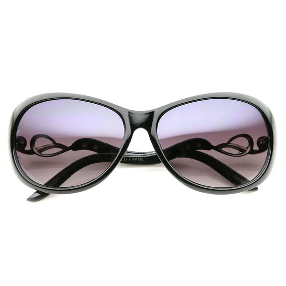 sunglassLA Unisex Women's Metal Temple Rhinestone Accent Oval Gradient Lens Oversize Sunglasses (Black-Silver / Lavender) - 61mm