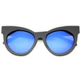 thumbnail image 1 of sunglassLA Unisex Women's Oversize Chunky Frame Iridescent Lens Cat Eye Sunglasses (Black / Blue Mirror) - 55mm, 1 of 4