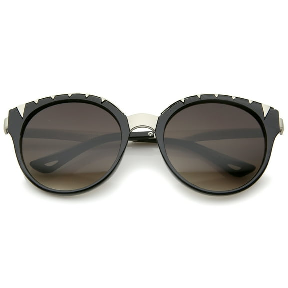 sunglassLA Unisex Women's Oversize Triangle Detail Round Cat Eye Sunglasses (Black-Silver / Lavender) - 55mm