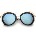 thumbnail image 1 of sunglassLA Unisex Women's Two-Tone Metal Backing Colored Mirror Lens Round Sunglasses (Gold-Tortoise / Blue Mirror) - 50mm, 1 of 4