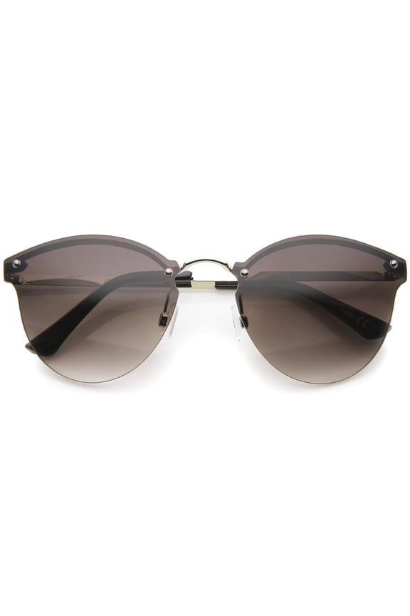 sunglassLA Unisex Womens Fashion Lightweight Rimless Metal Temple Cat Eye Sunglasses (Silver-Black / Lavender) - 55mm