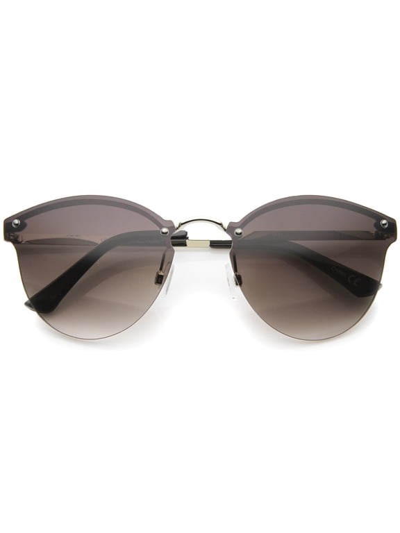 sunglassLA Unisex Womens Fashion Lightweight Rimless Metal Temple Cat Eye Sunglasses (Silver-Black / Lavender) - 55mm