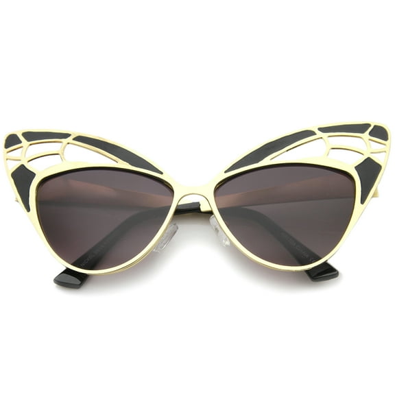 sunglassLA Unisex Womens High Fashion Metal Cutout Oversize Butterfly Sunglasses (Black-Gold / Lavender) - 55mm