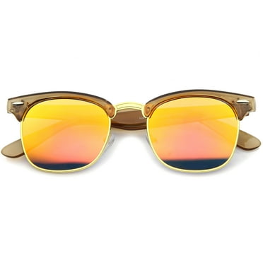 sunglassLA Unisex Womens Horn Rimmed Sunglasses With UV400 Protected Mirrored Lens (Brown / Orange Mirror) - 49mm