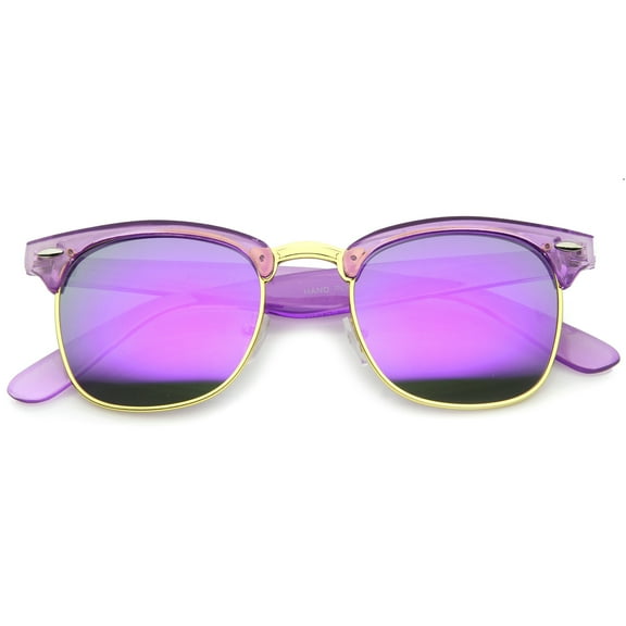 sunglassLA Unisex Womens Horn Rimmed Sunglasses With UV400 Protected Mirrored Lens (Purple / Purple Mirror) - 49mm