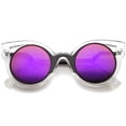 thumbnail image 1 of sunglassLA Unisex Womens Inner Metal Frame Zigzag Stepped Temple Two-Tone Cat Eye Sunglasses (Clear-Black / Purple Mirror) - 45mm, 1 of 4