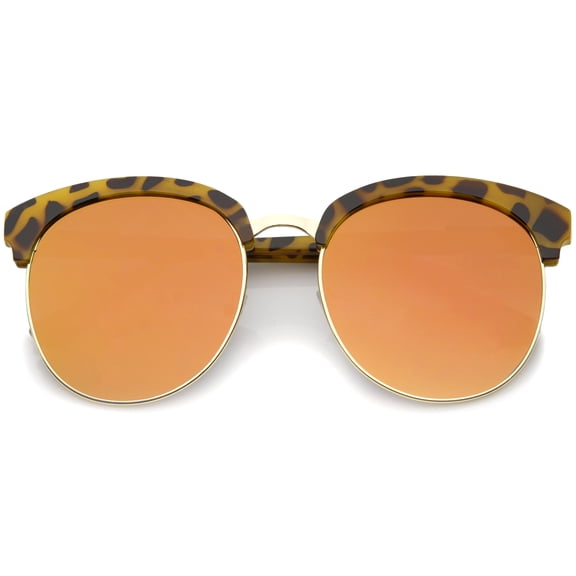 sunglassLA Unisex Womens Oversize Half-Frame Mirrored Flat Lens Round Sunglasses (Tortoise-Gold / Orange Mirror) - 58mm