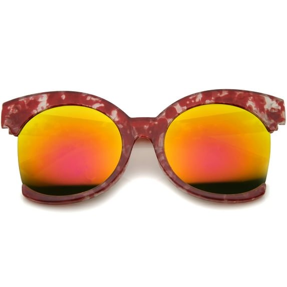 sunglassLA Unisex Womens Oversize Side Cut Marble Frame Iridescent Lens Cat Eye Sunglasses (Red / Magenta Mirror) - 59mm