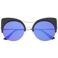 thumbnail image 1 of sunglassLA Unisex Womens Oversized Half Frame Semi-Rimless Flat Lens Round Cat Eye Sunglasses (Black-Gold / Midnight) - 51mm, 1 of 4