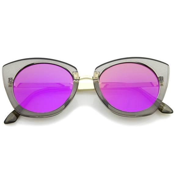 sunglassLA - Women's Crystal Frame Colored Mirror Flat Lens Round Cat Eye Sunglasses - 52mm