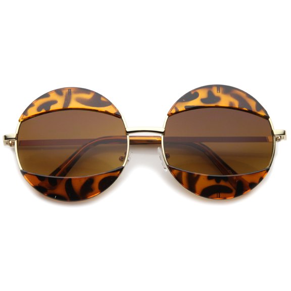 sunglassLA - Women's High Fashion Eyelid Metal Frame Oversize Round Sunglasses - 58mm