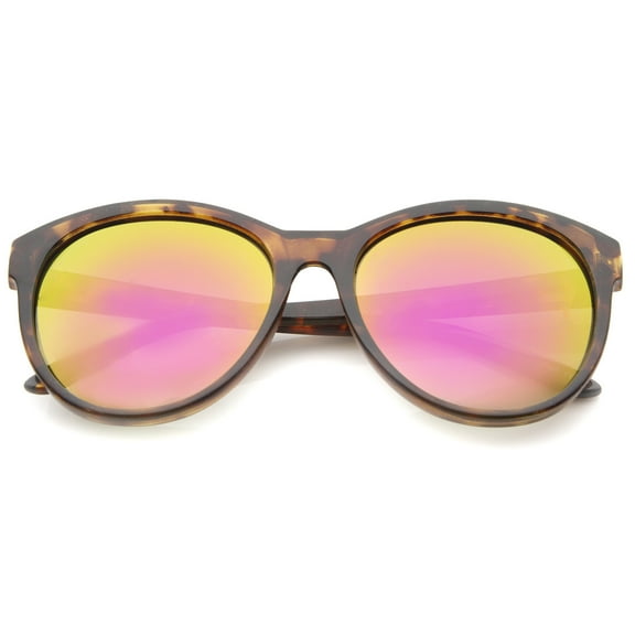 sunglassLA - Women's Horn Rimmed Color Mirror Lens Oversized Cat Eye Sunglasses - 58mm