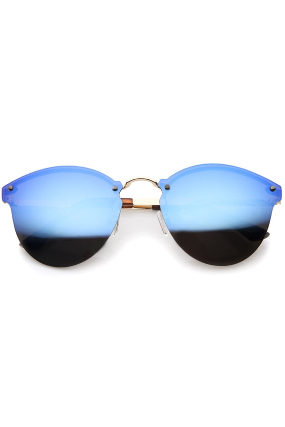 sunglassLA - Womens Fashion Iridescent Lens Rimless Metal Temple Cat Eye Sunglasses - 55mm