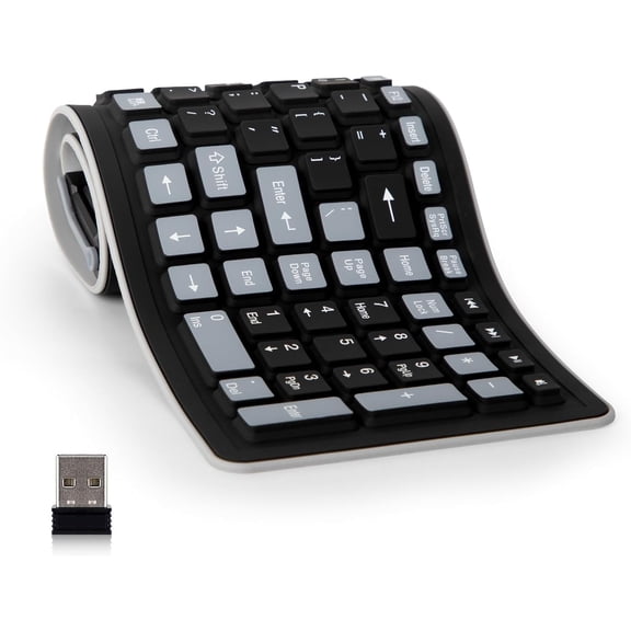 Wireless Silicone Keyboard, 2.4GHz Wireless, Foldable Rollup Waterproof, Dustproof and Lightweight, Perfect for PC, Notebook, Laptop Travel(Black)