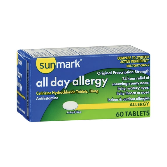 sunmark Allergy Relief 10 mg Cetirizine HCl Tablet, 60 per Box