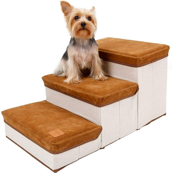 sunnykud Foldable Dog Stairs Pet 3 Steps For Bed Sofa Cats Ladder Ramp with Storage Box