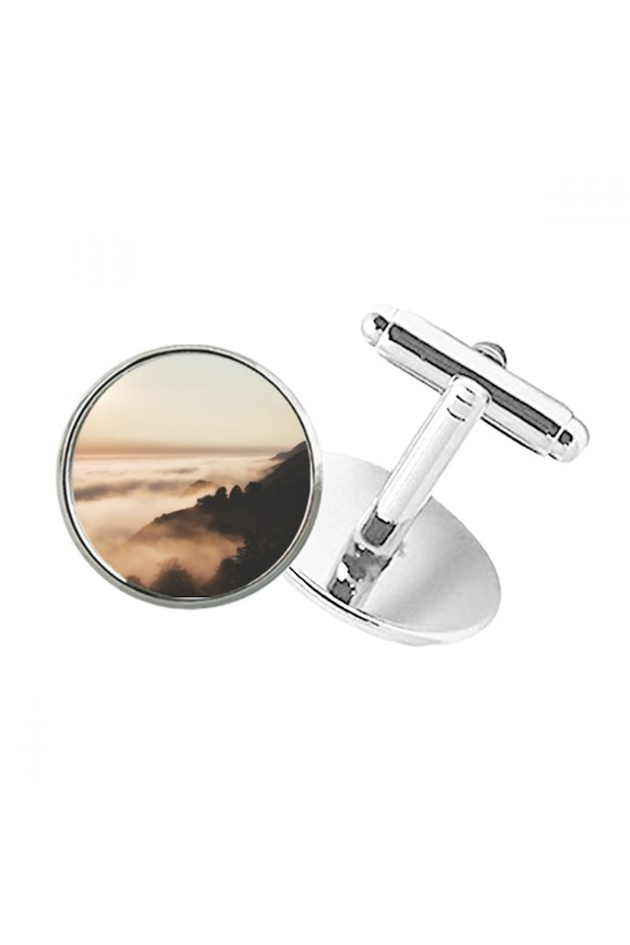 sunrise sunset mountain fog landscape round button cuff clip stud cufflinks