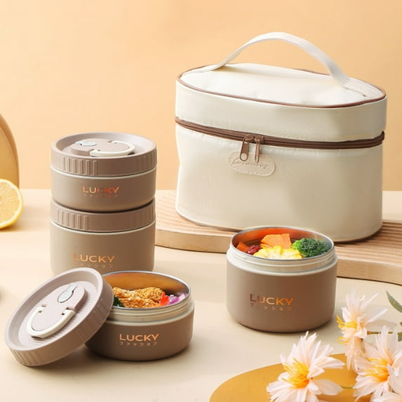 sunsanly 1/1 Set Lunch Box Large Capacity Micro-Wave Safe Fresh-Keeping Breathing Holes Stainless Steel Keep Warm Bento Box with Tableware Work Supply