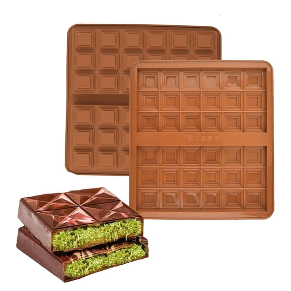 sunsanly 1/2/3Pcs Deep Dubai Chocolate Mold Large Stuffed Silicone Chocolate Mold Candy Bar Mold for Filling Knafeh Nut