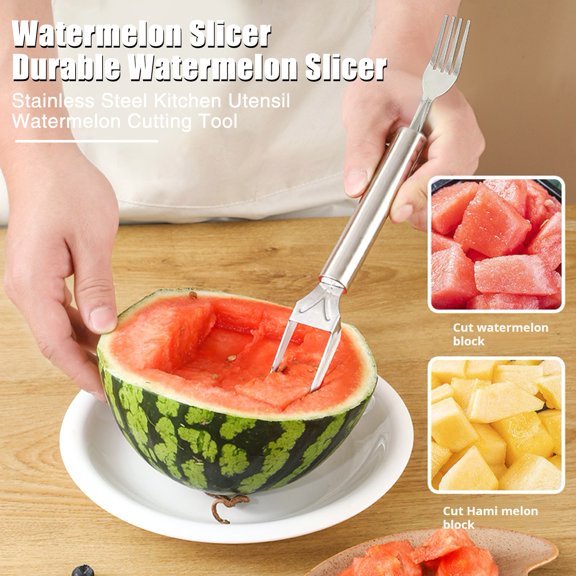 sunsanly 1/2/3Pcs Stainless Steel Watermelon Slicer Melon Cuber Cutter Kitchen Fruit Cutting Tool for Home Picnics