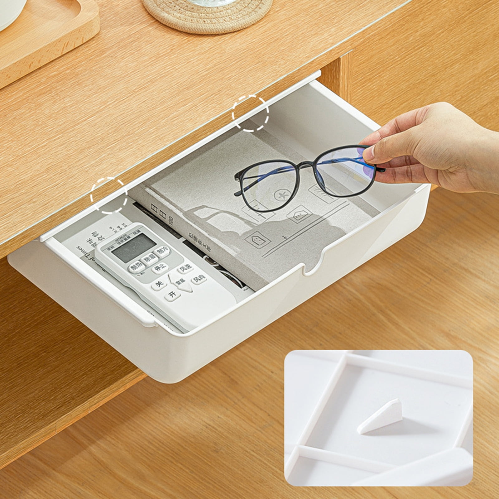 sunsanly 1/2Pcs Storage Box Multifunctional Self-Adhesive Organizer Large Capacity Smooth Edge Burr Free Hidden Design Under-Desk Drawer Organizer Box