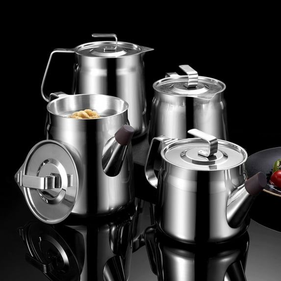 sunsanly 1.4/2L Stainless Steel Oil Filter Pot with Handle Large Capacity Fine Mesh Strainer Bacon Grease Saver Oil Storage Container Kitchen Supplies