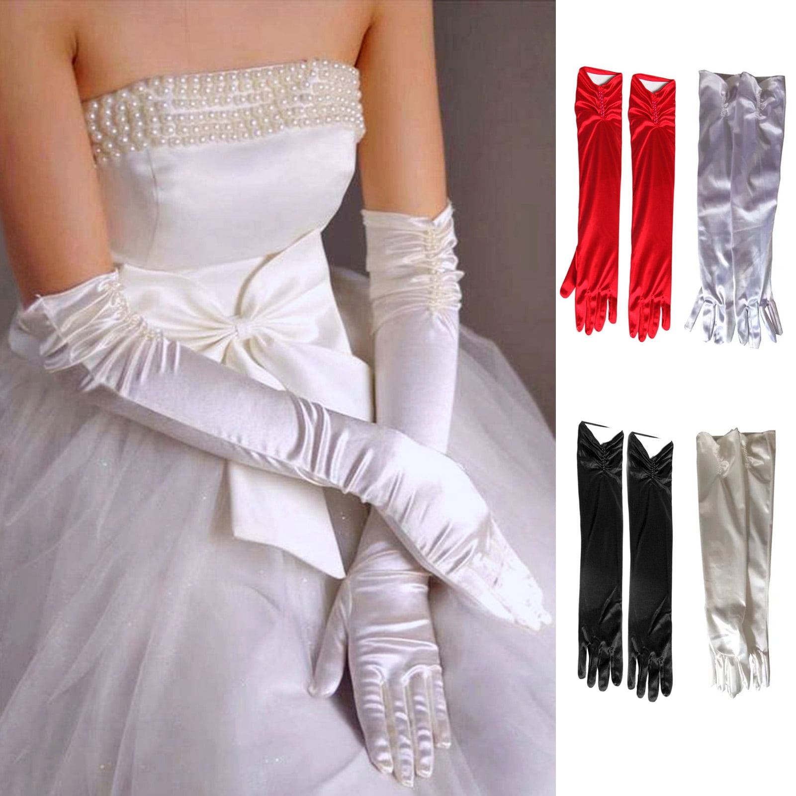sunsanly 1 Pair Bride Wedding Gloves Pleated Smooth Satin Anti-slip ...