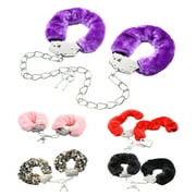 sunsanly 1 Pair Double Lock Manacle Soft Faux Fur Bracelet Stainless Wrist Ankle O Ring Heavy Duty Hand Cuffs Adult Couple Sex Toy Cops Criminal Cosplay Prop