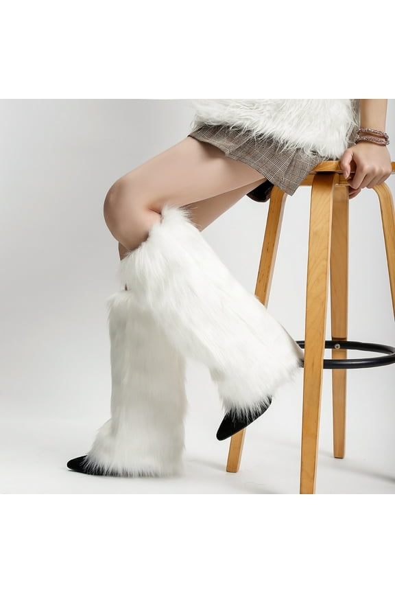 1 Pair Faux Fur Leg Warmers for Women Girls Plush Soft Boot Cuff Sleeves Fluffy Furry Leg Sleeve for Winter Warmth