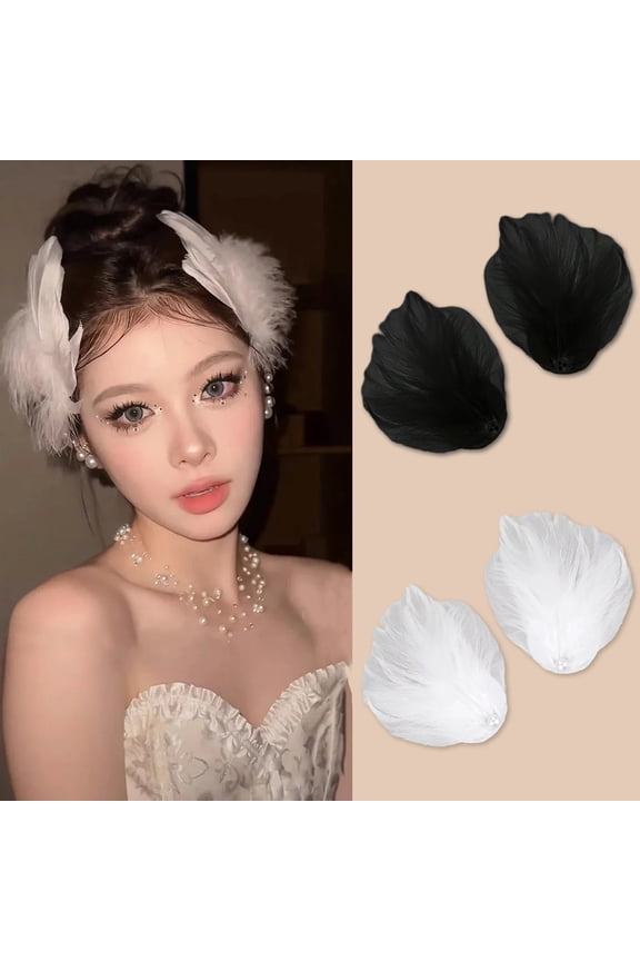 1 Pair Feather Hair Clip White Black Ballet Skirt Hairpin Daily Wear Hair Clip Birthday Dance Role Play Accessory