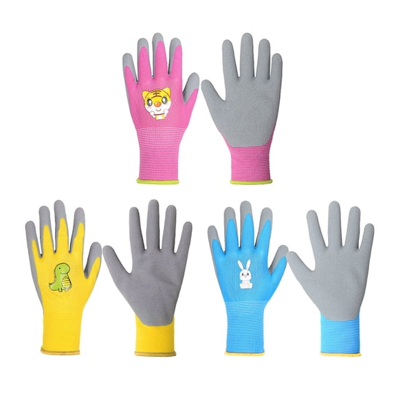 sunsanly 1 Pair Kids Gardening Gloves Cartoon Pattern Wear Resistant Thorn-Proof Puncture-Resistant Snug Fit Non-Slip Rubber Work Gloves